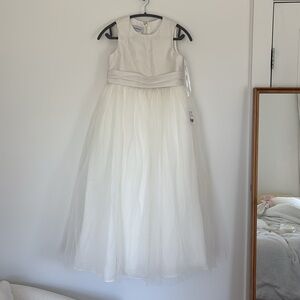 NWT Dessy Girl FLOWER GIRL DRESS FL4060 IN IVORY satin tulle sash bow